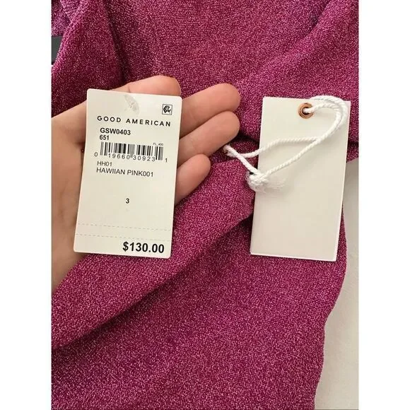 NWT Good American RUCHED PINK METALLIC SPARKLE MINI DRESS Size 3 or Large - Picture 7 of 8